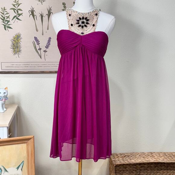 Vintage 90s Y2k Cache Purple Beaded Jeweled Dress McBling Trashy Party 4 - Picture 1 of 8